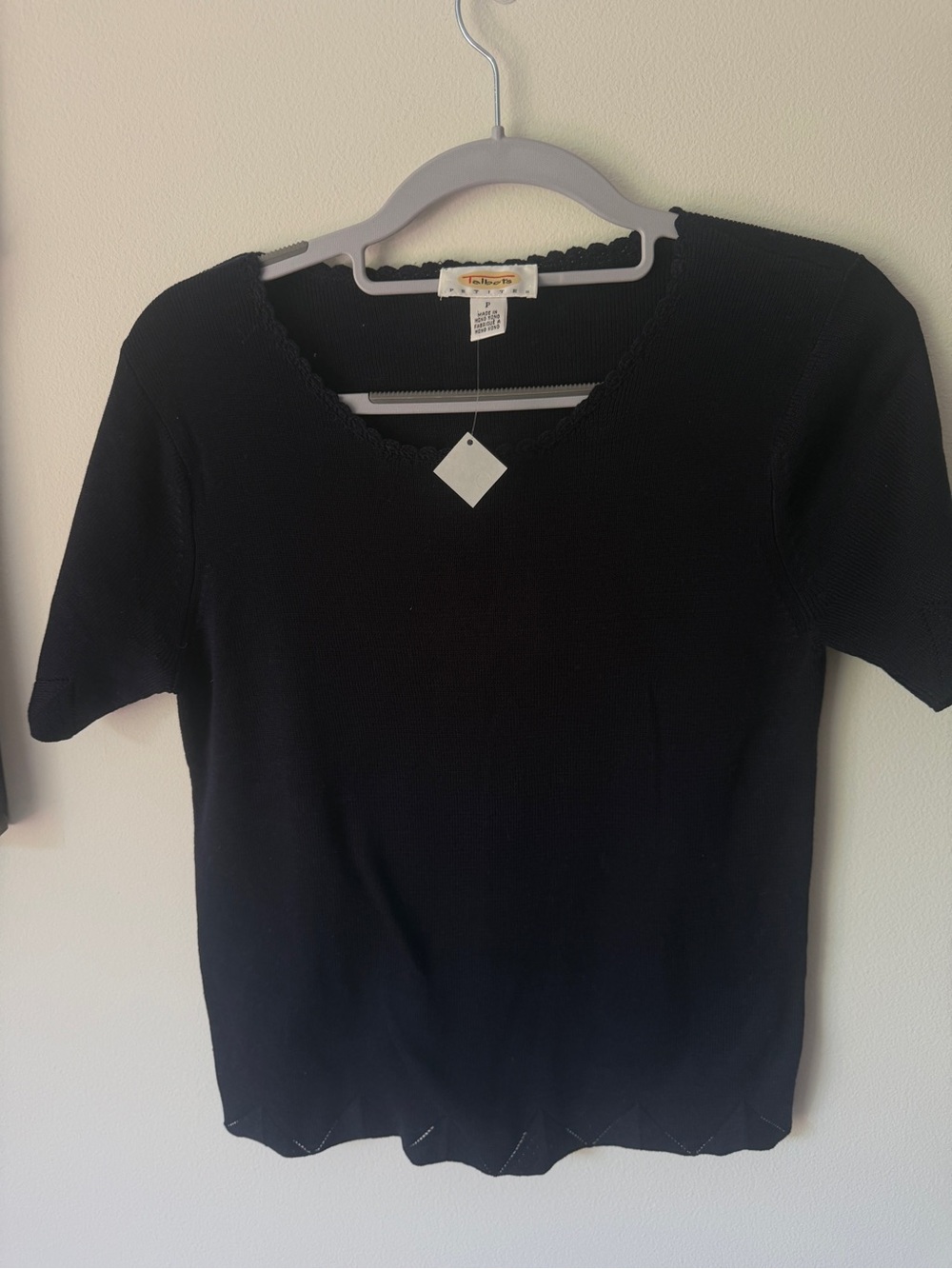 Talbots Black Petite Scallop-Trim Knit Top